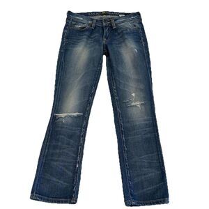 Womens Size 4 Lucky Brand Blue Jeans Distressed Zoe Skinny 4/27 Medium Wash.